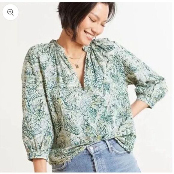 Roan + Ryan Evereve Cassidy Raglan Printed Blouse Top Small - Picture 1 of 6